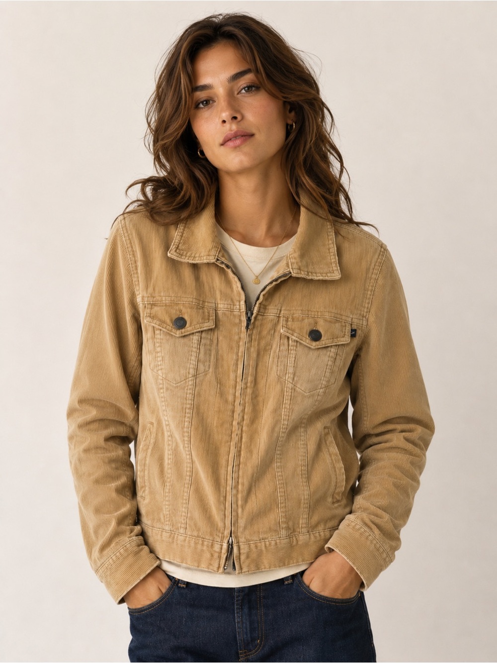 Abercrombie & Fitch Tan Corduroy Zip Jacket